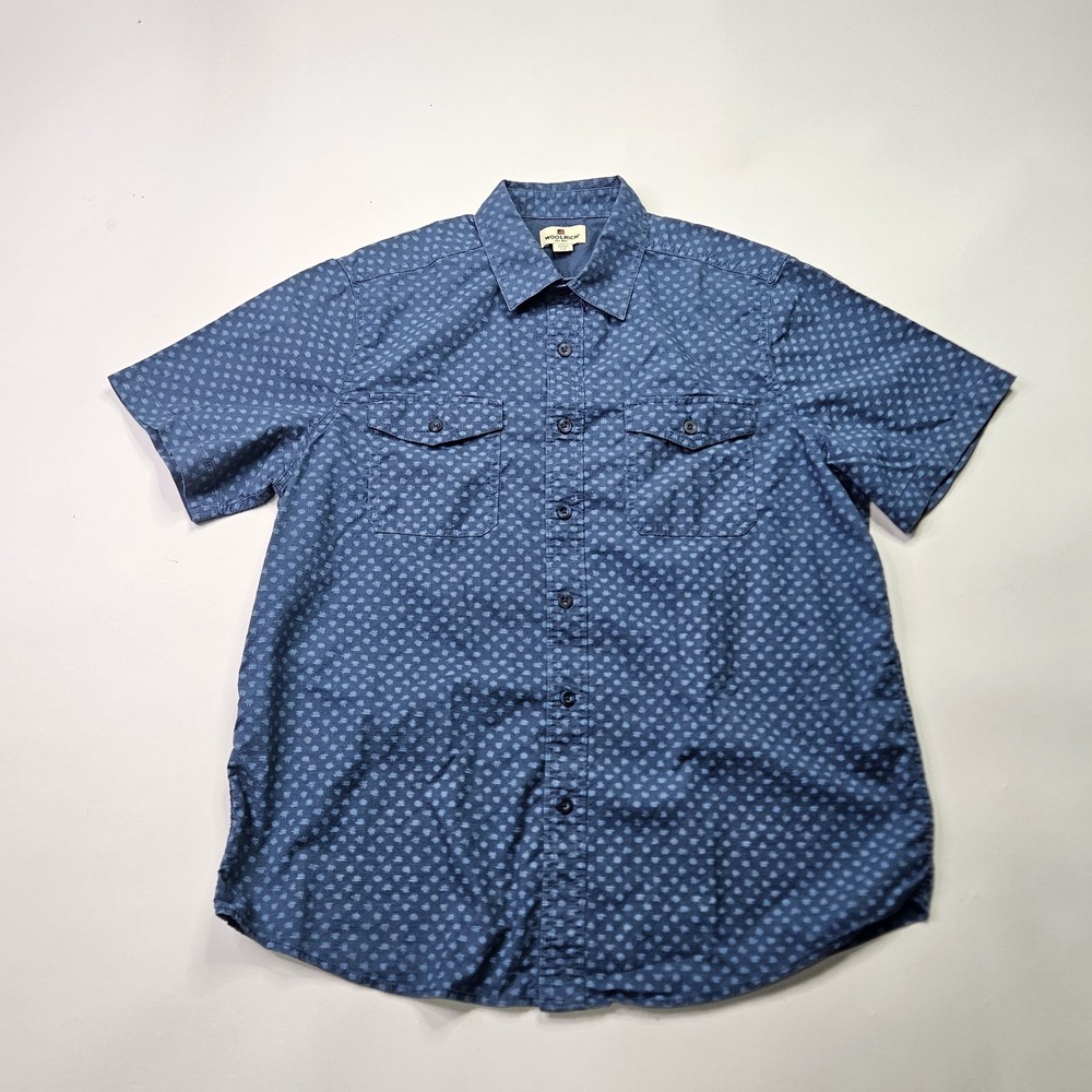 Woolrich Men's L/G Short Sleeve Patterned Button Up Shirt - Blue 100% Cotton